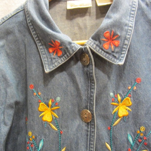 BOBBIE BROOKS DENIM W/FLORAL EMBROIDERED JACKET, SIZE SMALL - Picture 2 of 10